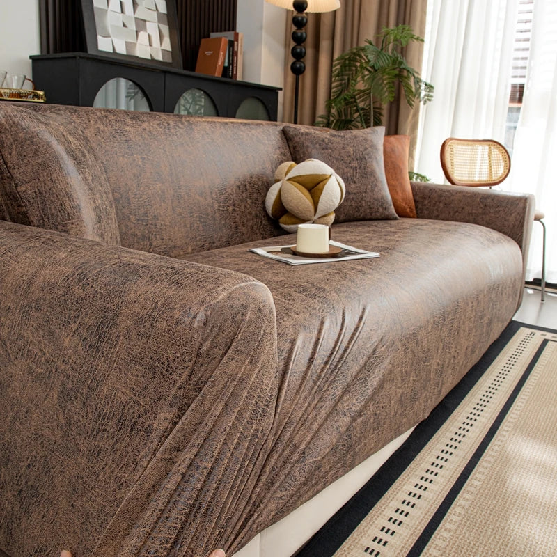 Dark Brown Pu Leather Sofa Cover