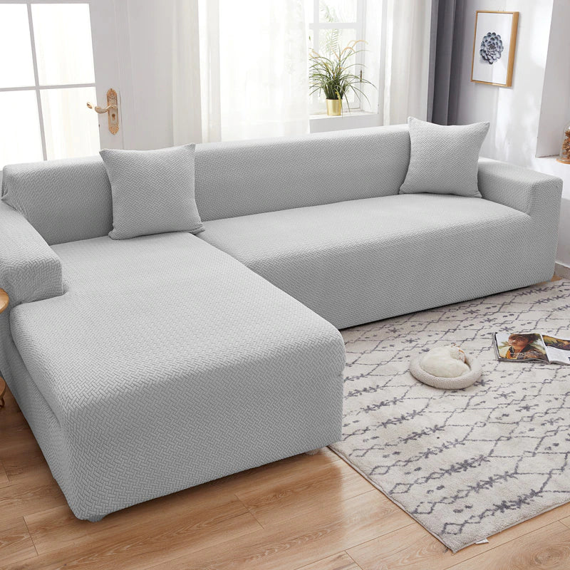 Light Grey Jacquard Sectional Couch Cover