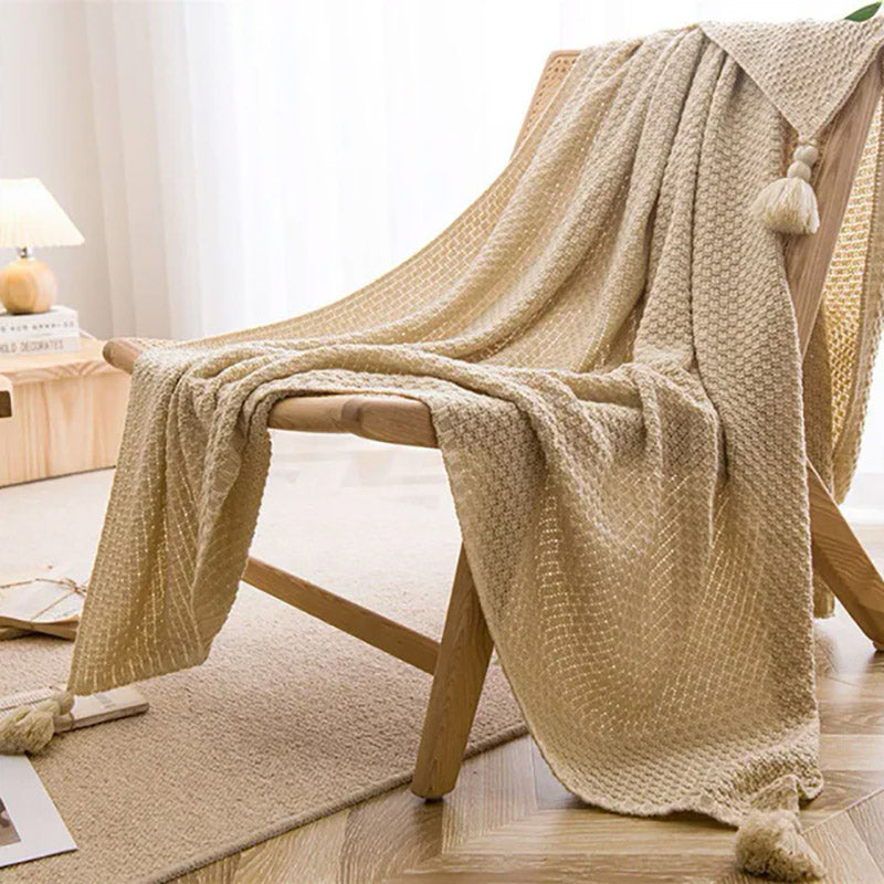Beige Crochet Throw Blanket