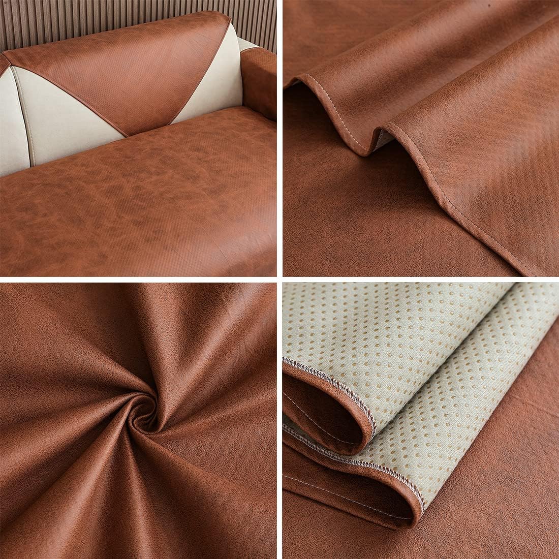 Brown Faux Leather Couch Protector | Comfy Covers