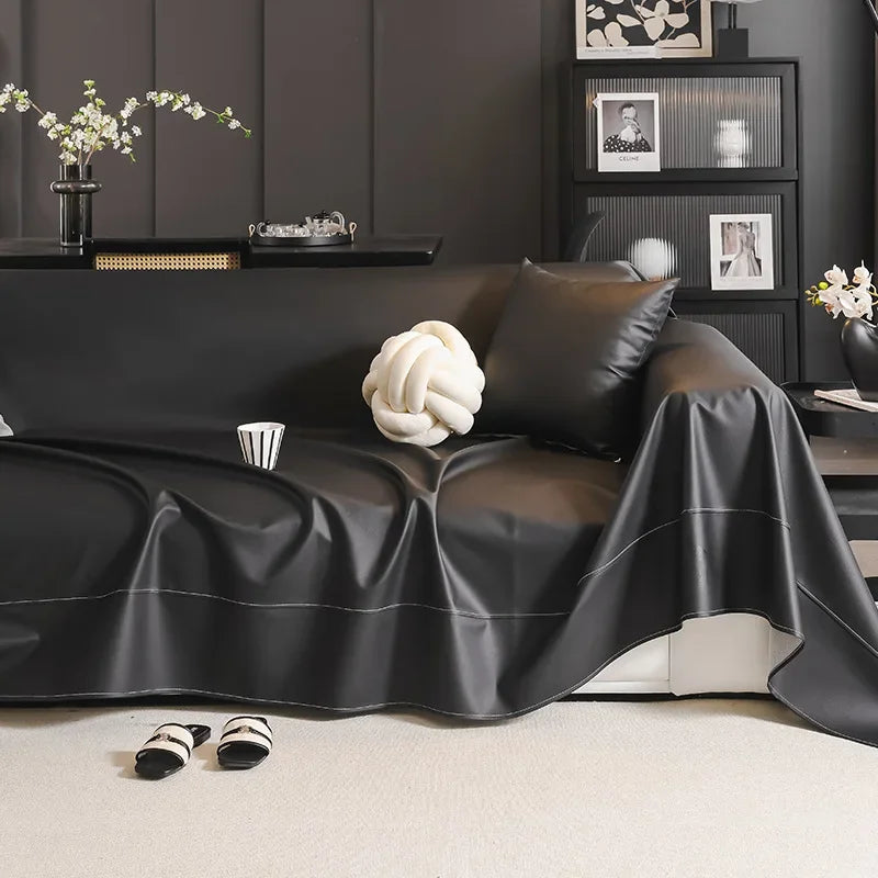 Black Faux Leather Throw Blanket