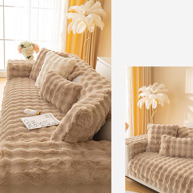 Light Brown Plush Couch Protector