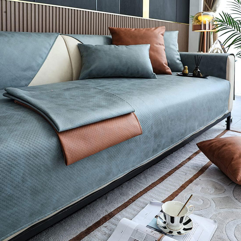 Teal Blue Faux Leather Couch Protector | Comfy Covers