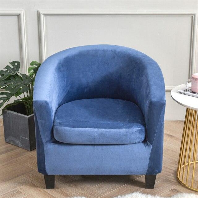 Blue Azure Velvet Barrel Chair Cover